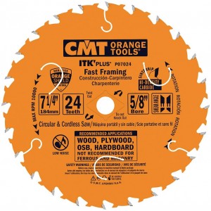 P07024 | CMT ITK PLUS P07024 7-1/4 in. x 24-Tooth Non-Stick Orange Shield Fast-Framing Wood Cutting Saw Blade