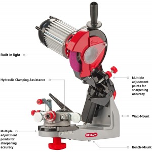 OREGON MEULEUSE D'ÉTABLI PROFESSIONNELLE 120 V AVEC SERRAGE HYDRAULIQUE, AFFÛTEUR DE CHAÎNE DE SCIE UNIVERSEL, POUR TOUTES LES CHAÎNES DE TRONÇONNEUSE (620-120)